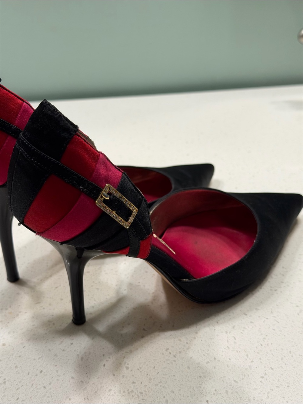 Nina Baines-LS Black & Red Satin D’Orsay Pumps Size 7M